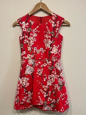 Girls' Red Floral Embroidered Fit & Flare Dress
